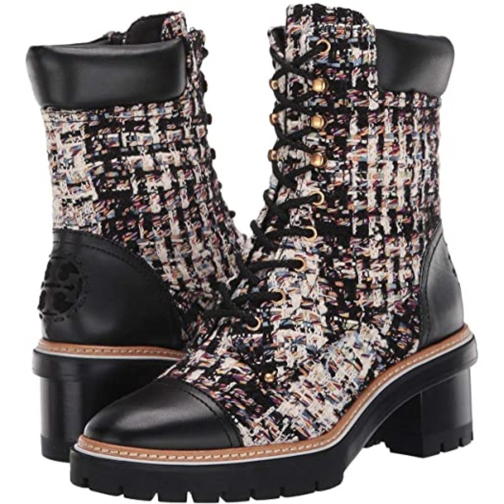 Tory Burch Miller Tweed Lug Sole Booties Size 7.5